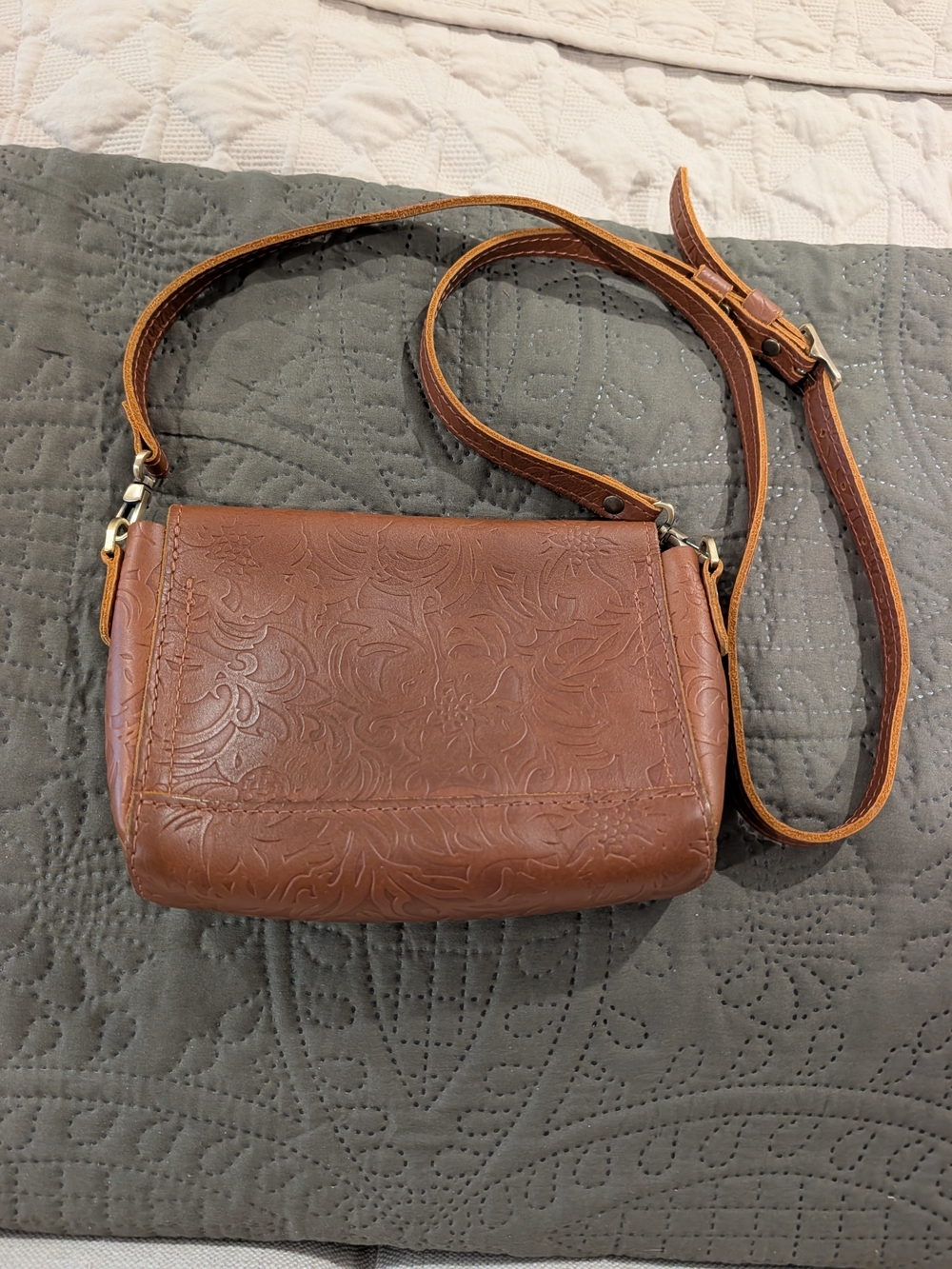 Portland Leather Embossed Leather Crossbody Cognac - Picture 3 of 7